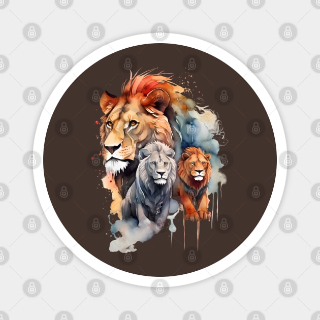 Elegant watercolor silhouettes of lions Magnet by LuminaCanvas